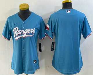 Women%27s Texas Rangers Blank Number Light Blue Team Logo Cool Base Jersey